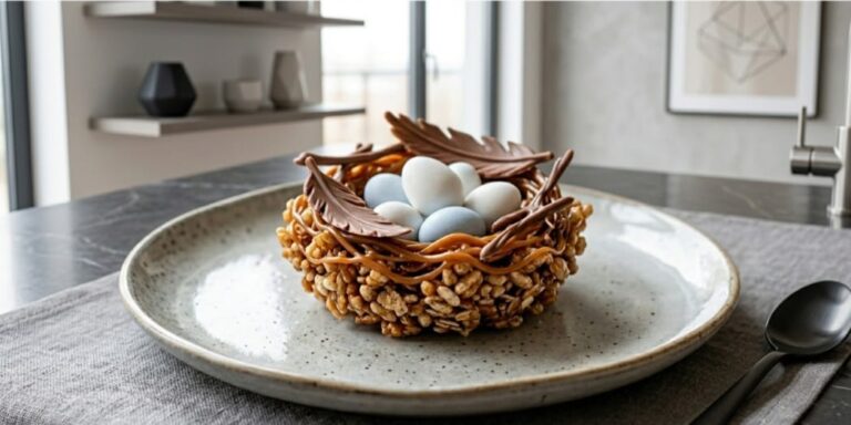 A sophisticated Mars Bar Crispy Nest deconstructed for culinary flavor research at Emmah's Kitchen.